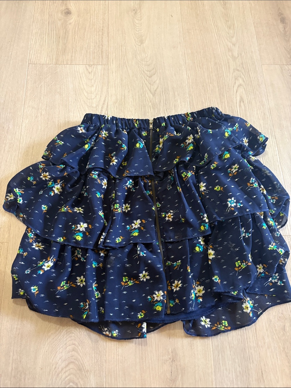 Mossimo Supply Co. Navy Blue Floral Tiered Ruffle Skater Skirt